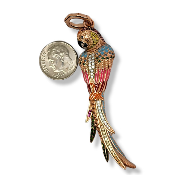 18KRGP 925 Sterling Silver Multi-Color Enamel & Gemstone Parrot Charm - Picture 5 of 5